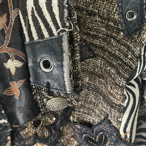 Sandy Starkman Silk and Leather Vintage Patchwork Jacket - Picture 6 of 14